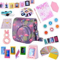 Tiessic Instax Mini 9 Camera Accessories Bundles Compatible with Fujifilm Instax Mini 9 Mini 8 Mini 8+ Camera with Mini 9 Case,64 Photos Mini Photo Album,etc. (Flamingo A，14 Items)