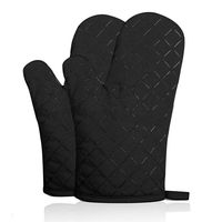 2019 Cotton Oven Mitts with Silicone Heat Resistant Quilted Microwave Gloves for Baking and Kitchen - 1 Pair (Oven Mitts, Black)