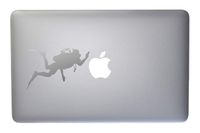 Swimming Scuba Diver Vinyl Decal for MacBook, Laptop or Other Device 5 Inch (Silver)
