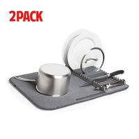 Umbra UDRY Drying Rack and Microfiber Dish Mat-Space-Saving Lightweight Design Folds Up for Easy Storage, 24 x 18 inches, Charcoal, 24 x 18 (2-Pack)