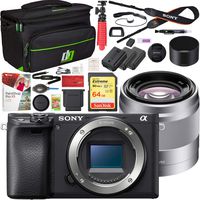 Sony a6400 4K Mirrorless Camera Body ILCE-6400/B with 50mm F1.8 OSS Lens (Silver) Lens Kit and Deco Gear Travel Case Photography Maintenace Set 2X Extra Battery Essential Bundle