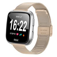 MEFEO Metal Mesh Bands Compatible with Fitbit Versa, Stainless Steel Band Strap with Secure Buckle Wristbands Accessories Replacement for Fitbit Versa/Versa 2/Versa Lite/SE Women Men (Champagne Gold)