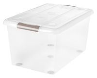 IRIS 61 Quart Store And Slide Storage Box, Clear with Tan Handles, 6 Pack