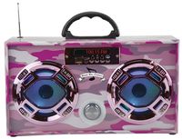 Mini Boombox with LED Speakers -Retro Bluetooth Speaker w/Enhanced FM Radio - Perfect for Home and Outdoor (Pink Camo)