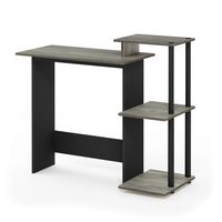 FURINNO Efficient Home Laptop Notebook Computer Desk, Square Side Shelves, French Oak Grey/Black