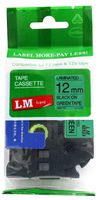 LM Tapes - Brother PT-1010 1/2" (12mm 0.47 Laminated) Black on Green Compatible TZe P-touch Tape for Brother Model PT1010 Label Maker with FREE Tape Guide Included