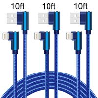 90 Degree Lightning Cable 10 FT Right Angle iPhone Charger 3 Pack Cable Nylon Braided Fast Charging Cord for iPhone/iPad (10Feet, Blue)