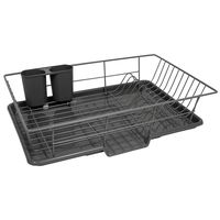 Sweet Home Collection 3 Piece Dish Drainer Rack Set with Drying Board and Utensil Holder, 12" x 19" x 5", Gray
