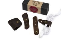 Earphone Winder (4 Pcs) Handmade, Leather Cable Straps Cord Organizer, Earbuds Holder for USB Cable Headphone Wire