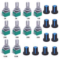 TWTADE 10Pcs Single Linear Rotary Seal Amplifier Potentiometers Type 5k,10K,20K,50K,100K（Each 2）Ohm Knurled Shaft 6Pin RK097N-6-5k-100k
