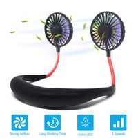 Hand Free Portable Neck Fan - Rechargeable Mini USB Personal Fan Wearable Neckband Fan，3 Level Air Flow，7 LED Lights，360 Degree Free Rotation Perfect for Sports, Office and Outdoor (Black)