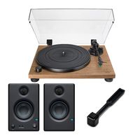 Audio-Technica AT-LPW40WN Turntable (Walnut) Bundle with Eris 3.5" Studio Monitors (Pair) and Knox Gear Brush (3 Items)