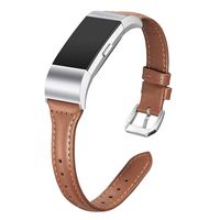 bayite Bands Compatible with Fitbit Charge 2, Slim Genuine Leather Band Replacement Accessories Strap Charge2 Women Men, Brown Large