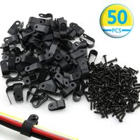 Kodobo R-Type Clip Cable 50 Pack 1 Inch Fastener Wire Clamp Nylon Screw Mounting Electrical Grip Wire Clips with 50 Pack Screws for Wire Management (Black)