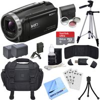 Sony HDR-CX675/B Full HD Handycam Camcorder Deluxe Bundle includes HDR-CX675/B Handycam, Filter Kit, Battery x 2, Charger, 64GB microSDXC Memory Card, Tripod, Cleaning Kit, Beach Camera Cloth & More!