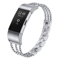 fastgo Compatible for Fitbit Charge 2 HR Band, Premium Stainless Steel Replacement Watch Strap Bracelet Compatible for Charge 2 Heart Rate Adjustable Women Girls (Silver)