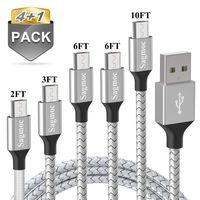 Micro USB Cable Android Charger Cord - Sagmoc 2019 Update Premium Nylon Braided Charging Cord【4+1 Pack】 10FT 2x6FT 3FT 2FT for Samsung, Nexus, LG, HTC, Nokia, Sony, Moto, HP, BlackBerry（Silver）