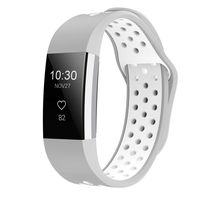 iGK Silicone Replacement Bands Compatible for Fitbit Charge 2, Adjustable Breathable Sport Strap Smartwatch Fitness Wristband with Air Holes Gray White Large