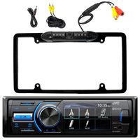 Marine Bluetooth USB AUX AM/FM Single DIN Digital Media Stereo Receiver w/Rear View Cam Input and Independent Camera Key, Enrock Waterproof License Plate Black Back Up Camera