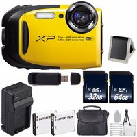 Fujifilm FinePix XP80 16.4 MP CMOS WiFi Waterproof Digital Camera (Yellow) + Battery + Charger + 32GB SDHC Memory Card + 64GB SDXC Memory Card + Carrying Case + Deluxe Starter Kit Bundle