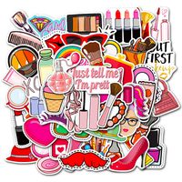 Cute Girl Cosmetic Stickers 50pcs Trendy Makeup Water Bottles Laptop Notebook Phone Journal Computer Travel Case Guitar Decals