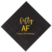 Crisky 50th Birthday Napkins Black Gold Fifty AF 50th Birthday Cocktail Napkins Beverage Napkins 50th Birthday Party Candy Table Decoration, 50 Count, 3-Ply