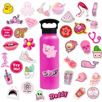Cute Pink Stickers for Water Bottles 50pcs, Girl Teens Laptop Scrapbook Notebook Computer Journal Luggage