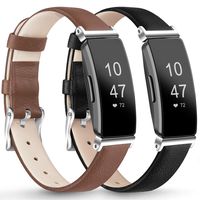 AK [2 Pack] Leather Bands Compatible with Fitbit Inspire HR/Inspire/Ace 2 Fitness Tracker Soft Sport Leather Wristbands Classic Replacement Strap for Women Men (03 Brown/Black, 5.3"-8.0")