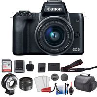 Canon EOS M50 4K Mirrorless Digital Camera with EF-M 15-45mm f/3.5-6.3 is STM Lens Bundle with CANON EF-M Lens Adapter F/EF-S Lens with Tripod Adapter + More