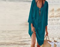 MOM Large size loose beach clothing bikini swimsuit blouse sun protection clothing beach holiday wear,green,Average code