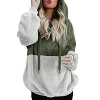 Thenxin Women Hooded Sweatshirt Ultra Soft Warm Hoodie 1/4 Zip-Up Colorblock Plush Pullover(Green,M)