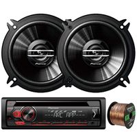 EnrockAudio Pioneer DEH-S1100UB Single-DIN CD Player AM/FM Car Stereo Receiver, 2 x Pioneer TS-G1320S 5.25" 2-Way 250W Max Coaxial Car Speakers, 16-Gauge 50Ft. CCA Speaker Wire