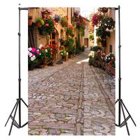 FUT 3D Retro Cement Wall Blue Door & Brick Floor LESS CREASE Backdrop Background