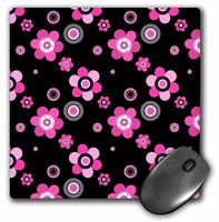 3dRose LLC 8 x 8 x 0.25 Inches Mouse Pad, Cute Pink on Pink Fun Flowers on A Black Background (mp_77732_1)