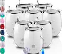 ALBOR Triple Insulated Wine Tumbler with Lid Stainless Steel (12 Oz, 8 Pack) Tumbler White