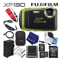 Fujifilm FinePix XP130 Waterproof Digital Camera (Lime) Advanced Accessory Bundle with 64GB Memory Card + Extra Battery + Battery Charger + Floating Wrist Strap
