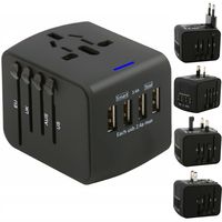 ASKALI Travel Adapter Charger Universal Outlet Converter Euro Electric Power Adapter 4 USB Wall Charger Phone Multi Plug Adaptor Europe US UK AU French German NOT Convert Voltage (Black)