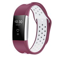 iGK Silicone Replacement Bands Compatible for Fitbit Charge 2, Adjustable Breathable Sport Strap Smartwatch Fitness Wristband with Air Holes Plum White Large