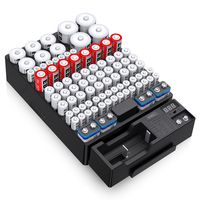 EBL Wall Mount Battery Organizer Storage Box,Hold Up to 88 Batteries AA AAA C D 18650 9V Button Battery with a Accurate Digital LED Screen Battery Tester