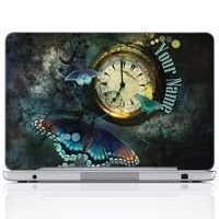 Meffort Inc Personalized Laptop Notebook Skin Sticker Cover Art Decal, Customize Your Sticker Size & Name (Max Size: 16 X 11 Inch) (Custom Size, Clock Butterfly)