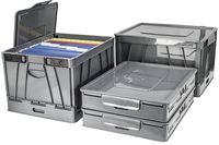 Storex Collapsible Crate with Lid, 17.25 x 14.25 x 10.5 Inches, Gray, Case of 4 (STX61810U04C)