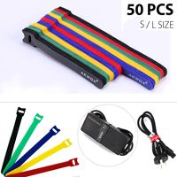 50pcs Fastening Cable Ties, Akwox Multi-Purpose Reusable Hook and Loop Cord Straps Tie Downs - 5 Color 2 Sizes