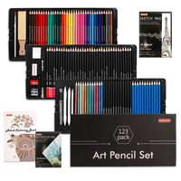 Shuttle Art 123 Pack Art Pencil Set, 36 Watercolor Pencils,36 Oil Based Pencils,12 Sketch Pencils,12 Metallic Color Pencils,12 Charcoal Pencils,15 Pieces Drawing Kit, Great Gift for Kids Adults