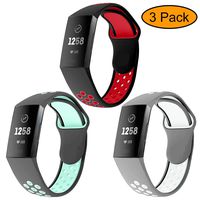 Neitooh 3 Packs Bands Compatible with Fitbit Charge 3/Charge 3 SE for Women and Men,Soft Silicon Waterproof Replacement Sports Strap with Breathable Holes