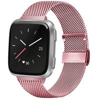 AK Metal Bands Compatible for Fitbit Versa Smartwatch Stainless Steel Mesh Loop Wristband Accessories for Fitbit Versa Special Lite Edition (Without Tracker) (Large, 07 Rose Pink)
