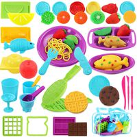 Vankerter Cooking Play Dough Tools Clay Dough Playset Includes Fish, Apple, Lemon, Waffles and Other Molds Cutters Accessories for Kids