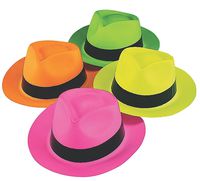 Fun Express Neon Color Plastic Gangster Hats - 12 Piece Pack