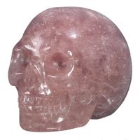 Mineralbiz 1.3" - 1.5" Length Natural Cherry Quartz Crystal, Strawberry Quartz Carved Human Skull Head Sculpture Gemstone Carving