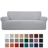 Easy-Going Stretch Sofa Slipcover 1-Piece Sofa Cover Furniture Protector Couch Soft with Elastic Bottom for Kids,Polyester Spandex Jacquard Fabric Small Checks(Oversized Sofa,Silver Gray)