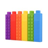 Chewy Block Sensory Chew Pencil Toppers, Chewable Stimulation, Textured Oral Support Boys, Girls, Children with Autism, Motor Skill, Special Needs (6-Pack)